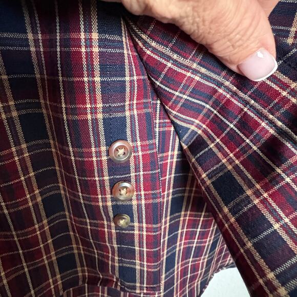 Pendleton Virgin Wool Plaid Button Shirt Burgundy Navy XL Old Money Western - Picture 4 of 7